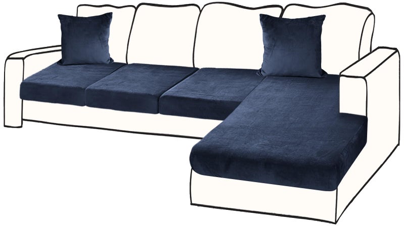 BT.WA Sectional Couch Covers for 4-Piece Seat Cushion Velvet Separate L Shape Couch Cover Stretch Sofa Slipcover with 2 Pieces Pillowcases Furniture Protector (Sofa 3 Seater + 1 Chaise  Navy) - Image 1